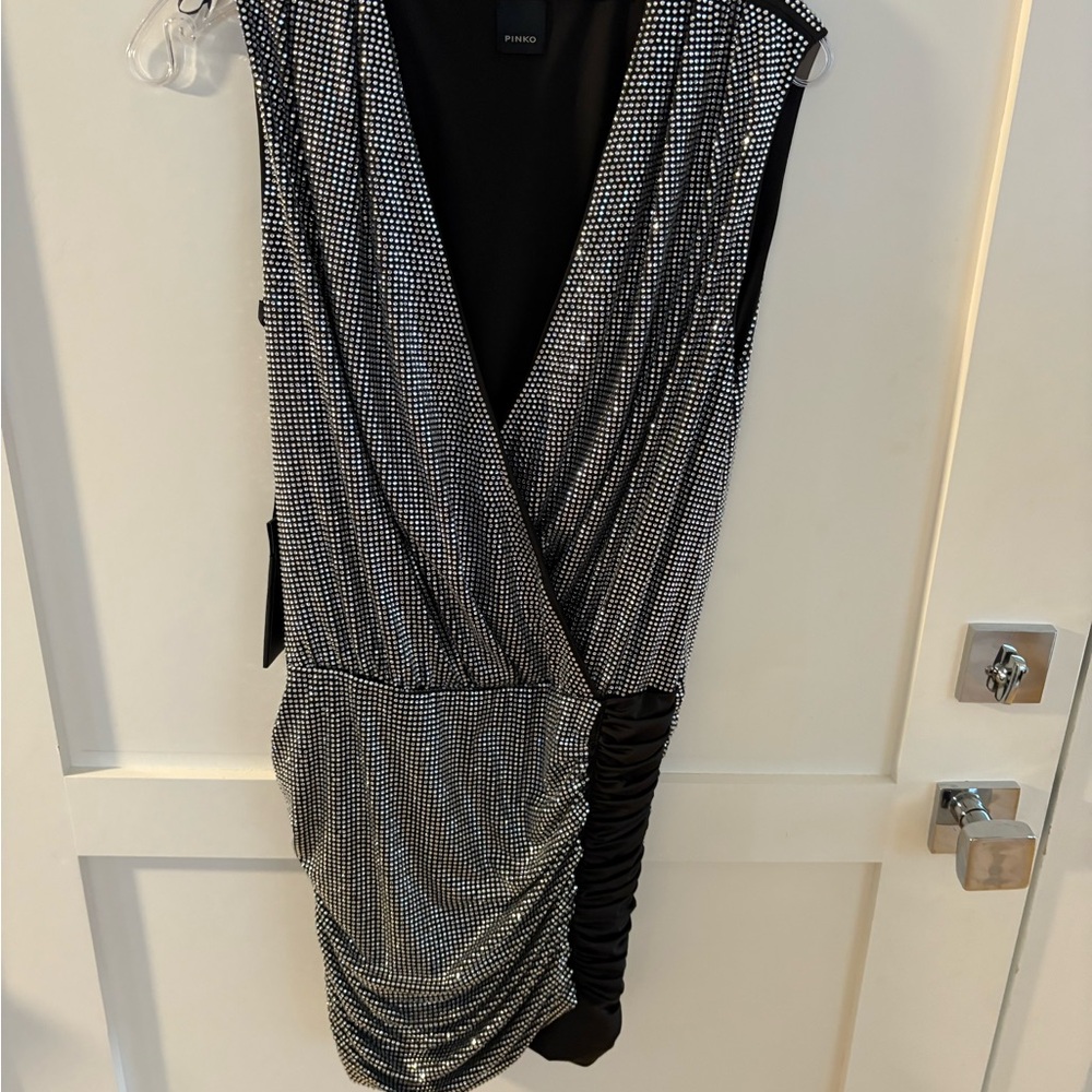 Pinko Black and Silver Mini Dress new w/tags $845 retail size 42/ 10